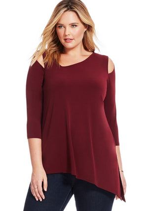 Alfani Women's Asymmetrical Cut-Out Top Wine Size Petite Small