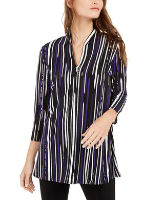 Alfani Women's Printed Split-Neck Tunic Top  Purple Size Small