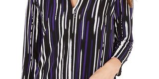 Alfani Women's Printed Split-Neck Tunic Top  Purple Size Small