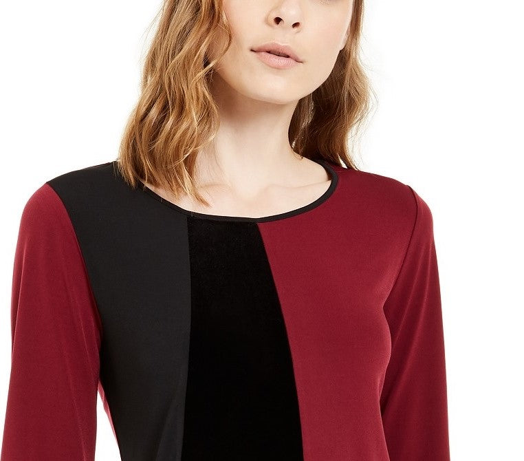 Alfani Women's Petite Asymmetrical-Hem Colorblocked Top Red Size X-Large