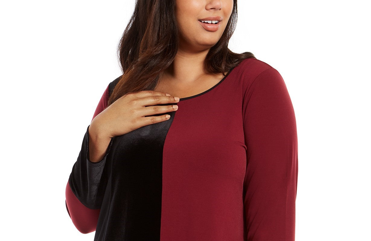 Alfani Women's Plus Size Colorblocked Asymmetrical Tunic Red Size 0X