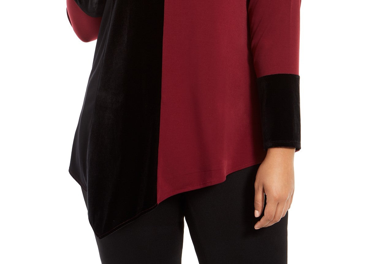 Alfani Women's Plus Size Colorblocked Asymmetrical Tunic Red Size 0X