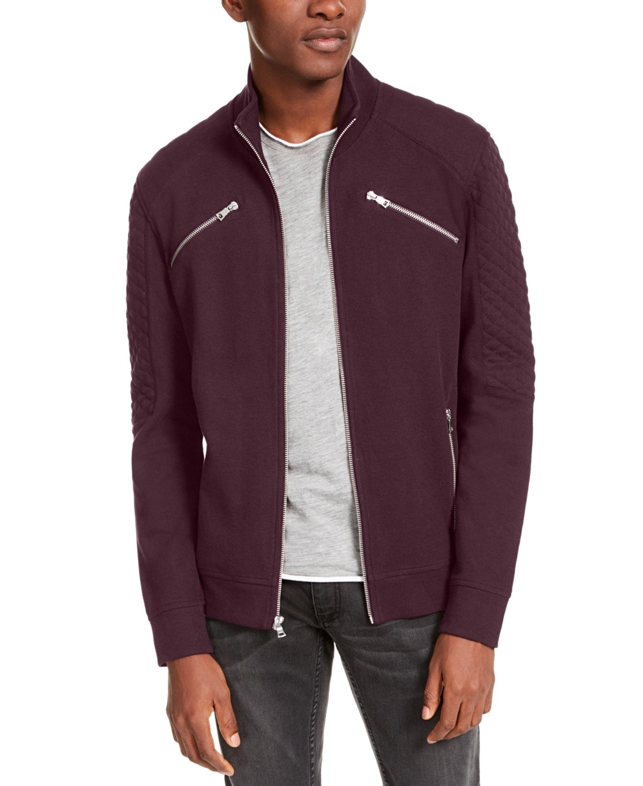 INC International Concepts Men's Ribbed Quilted-Sleeve Jacket Wine Size Extra Small