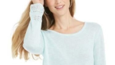 Style & Co Women's Pointelle-Trim Marled Tunic Sweater Green Size Large