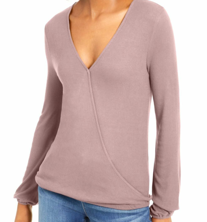 INC International Concepts Women's Surplice Illusion Top Pink Size Small