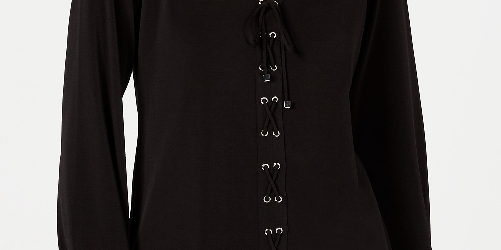 INC International Concepts Women's Lace-Up Top Deep Black Size Medium