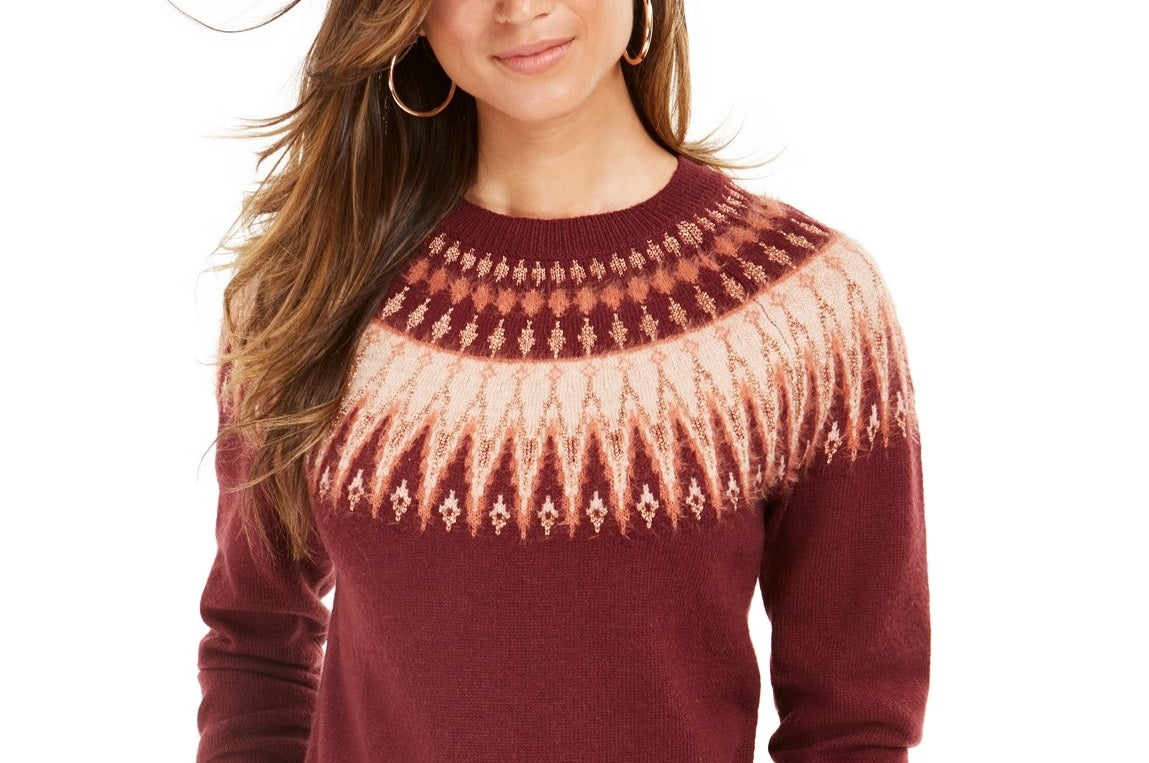 Style & Co Women's Fair Isle Crewneck Sweater Red Size Extra Large