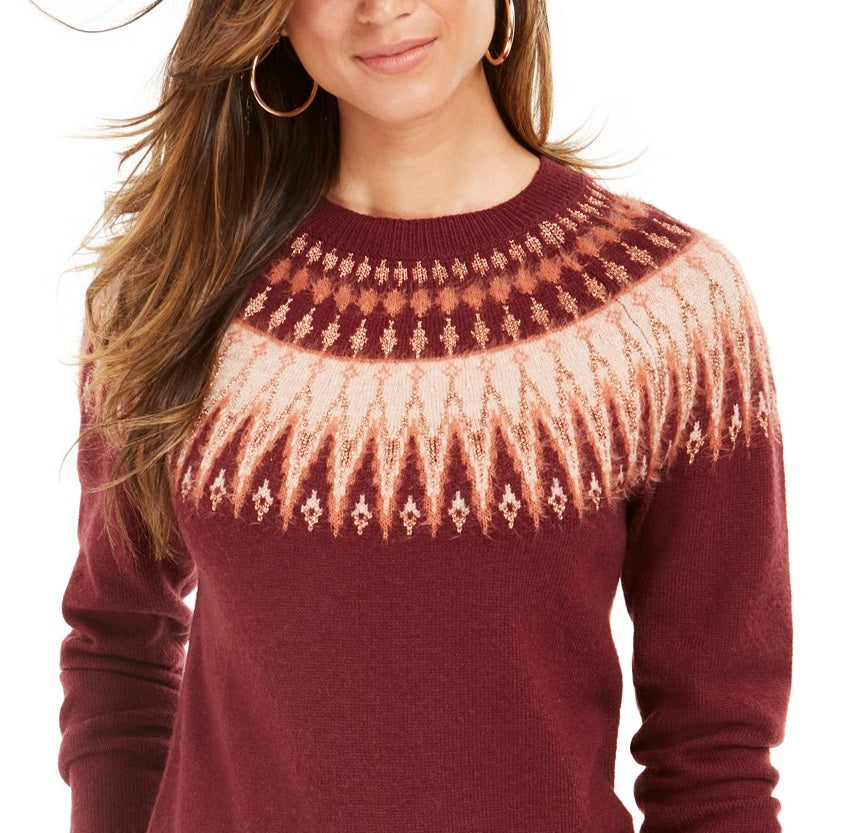 Style & Co Women's Fair Isle Crewneck Sweater Red Size X-Small
