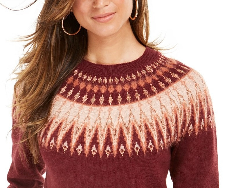 Style & Co Women's Fair Isle Crewneck Sweater Wine