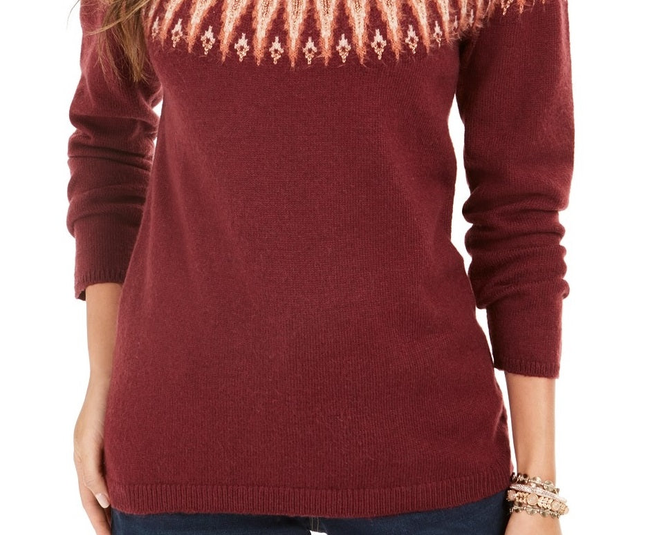 Style & Co Women's Fair Isle Crewneck Sweater Wine