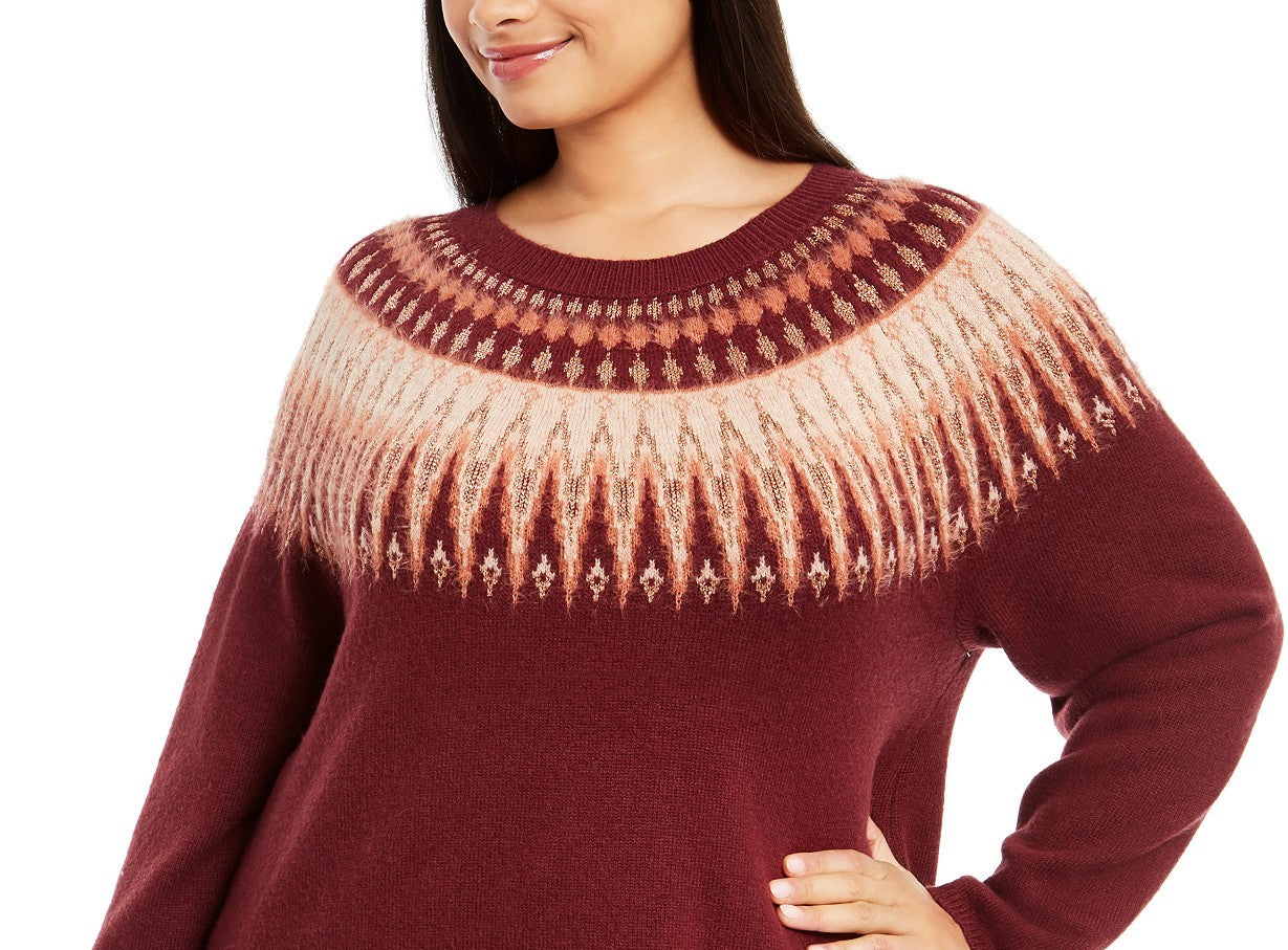 Style & Co Women's Plus Size Fair Isle Sweater Red Size Extra Large