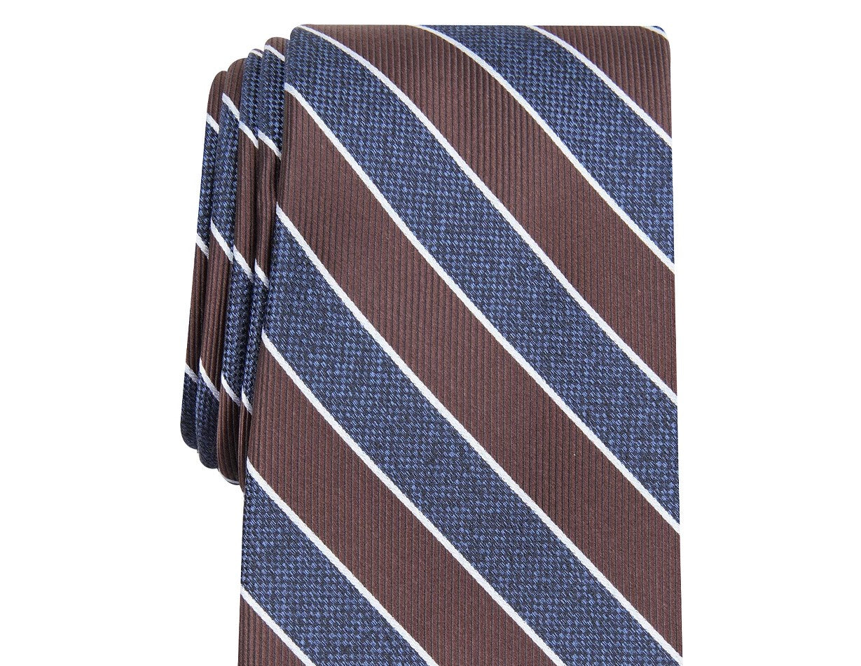 Club Room Men's Classic Stripe Tie Dark Brown Size Regular