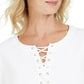 Karen Scott Women's  Lace-Up French Terry Sweatshirt White Size Medium