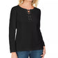 Karen Scott Women's Lace-Up French Terry Sweatshirt Black Size XX Large