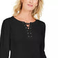 Karen Scott Women's Lace-Up French Terry Sweatshirt Black Size XX Large