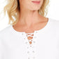 Karen Scott Women's Lace-Up French Terry Sweatshirt White Size X-Large