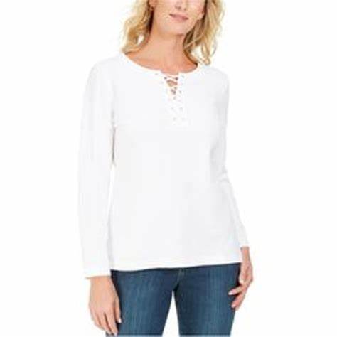 Karen Scott Women's Lace-Up French Terry Sweatshirt White Size Small