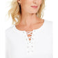 Karen Scott Women's Lace-Up French Terry Sweatshirt White Size Small