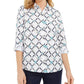 Charter Club Women's Printed Linen-Blend Shirt White Size Medium