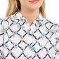 Charter Club Women's Printed Linen-Blend Shirt White Size Medium