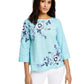 Charter Club Women's Floral-Embroidery Linen-Blend Top Blue Size Extra Large