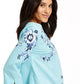 Charter Club Women's Floral-Embroidery Linen-Blend Top Blue Size Extra Large