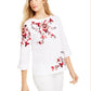 Charter Club Women's Embroidered Split-Sleeve Top  White Size Medium