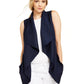 Charter Club Women's Frayed-Trim Linen-Blend Draped Vest  Blue Size Extra Large