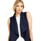 Charter Club Women's Frayed-Trim Linen-Blend Draped Vest  Blue Size Extra Large