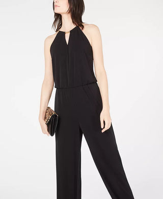 INC International Concepts Women's Solid Chain Jumpsuit  Black Size Large