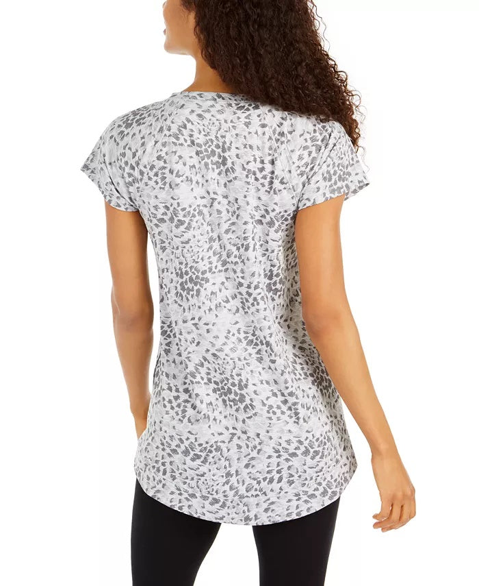 Ideology Women's Printed Split-Neck Tunic Gray Size X-Small