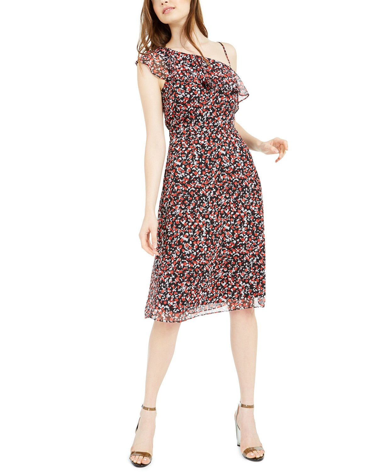 Bar III Women's Printed Asymmetric Sheath Dress Black Size 0