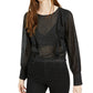 Bar III Women's Ruffled Metallic-Dot Blouson-Sleeve Top  Black Size Extra Small