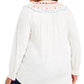 Style & Co Women's Plus Size Embroidered Cotton Tie-Neck Top White Size 1X