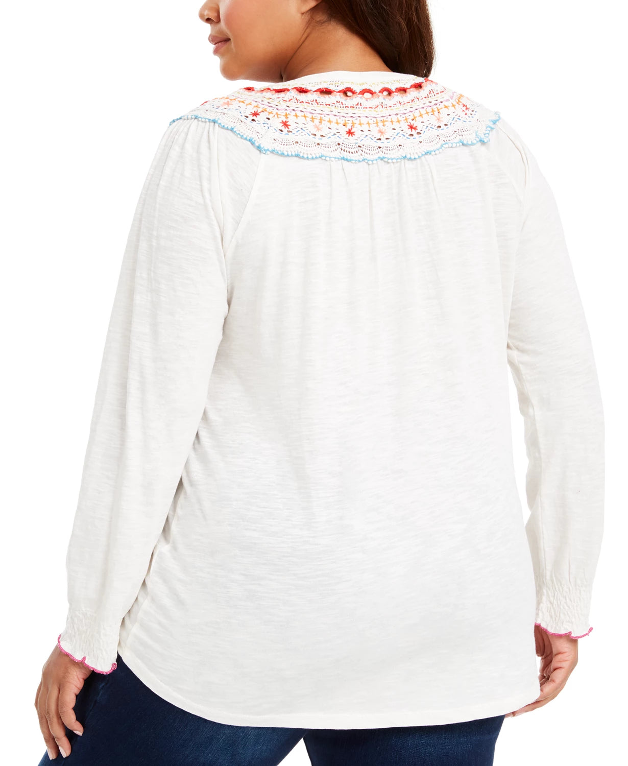 Style & Co Women's Plus Size Embroidered Cotton Tie-Neck Top White Size 1X