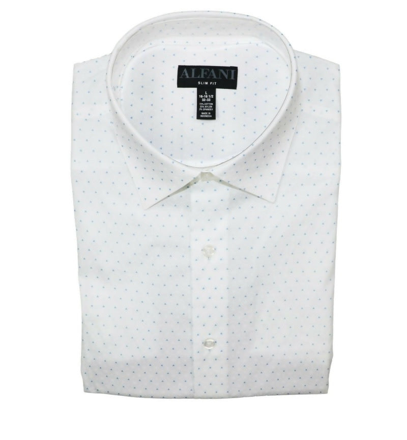Alfani Men's Dress Shirt Slim Fit Triangle-Print White Size 14-32-33