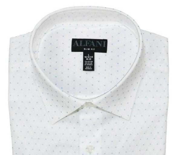 Alfani Men's Dress Shirt Slim Fit Triangle-Print White Size 14-32-33