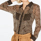 INC International Concepts Women's Leopard Dot Button-Up Shirt Gold Size Large
