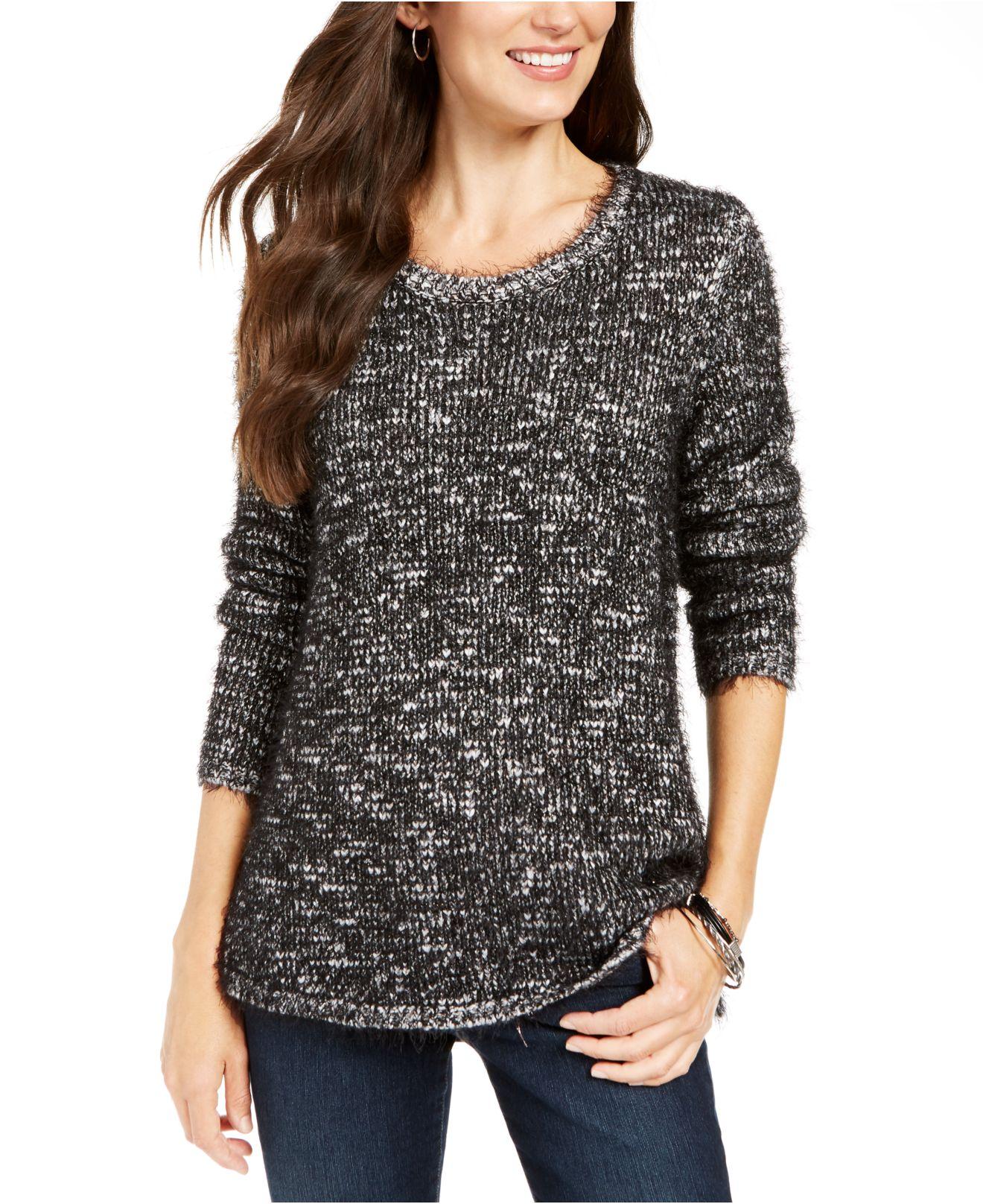 Style & Co Women's Marled Eyelash-Texture Sweater Black Size Medium