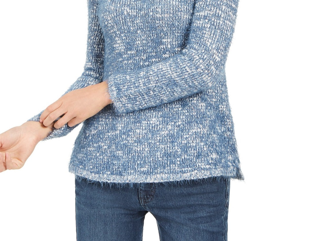 Style & Co Women's Marled Eyelash-Texture Sweater Blue Size X-Small