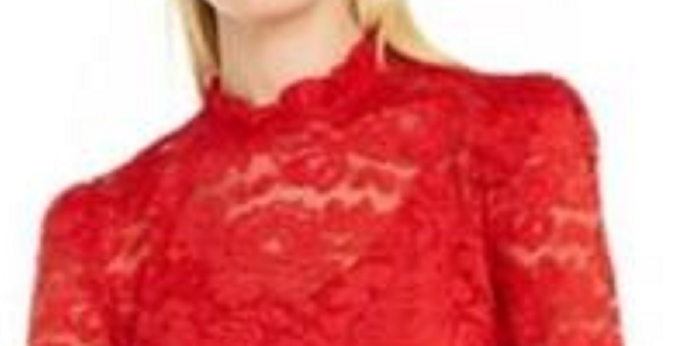 INC International Concepts Women's Lace Blouson Top Dark Red Size Small