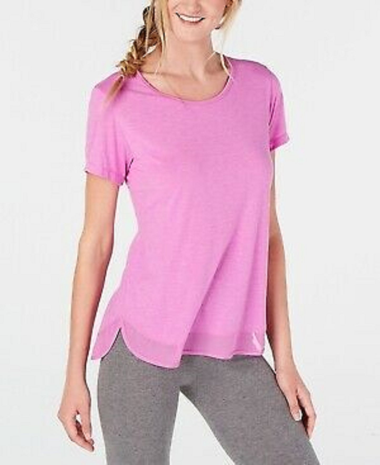 Ideology Women's Mesh-Hem T-Shirt Purple Size XX Large