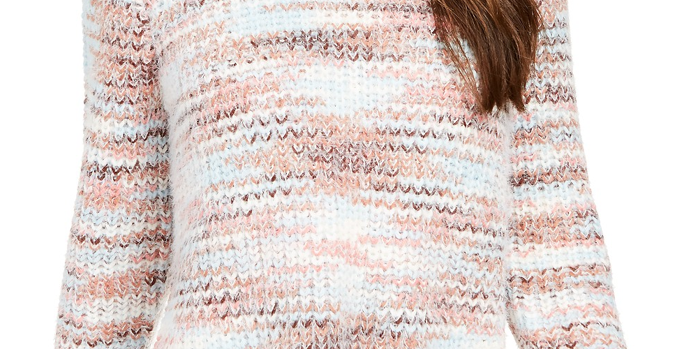 Style & Co Women's Marled Fuzzy Sweater Navy Size Large