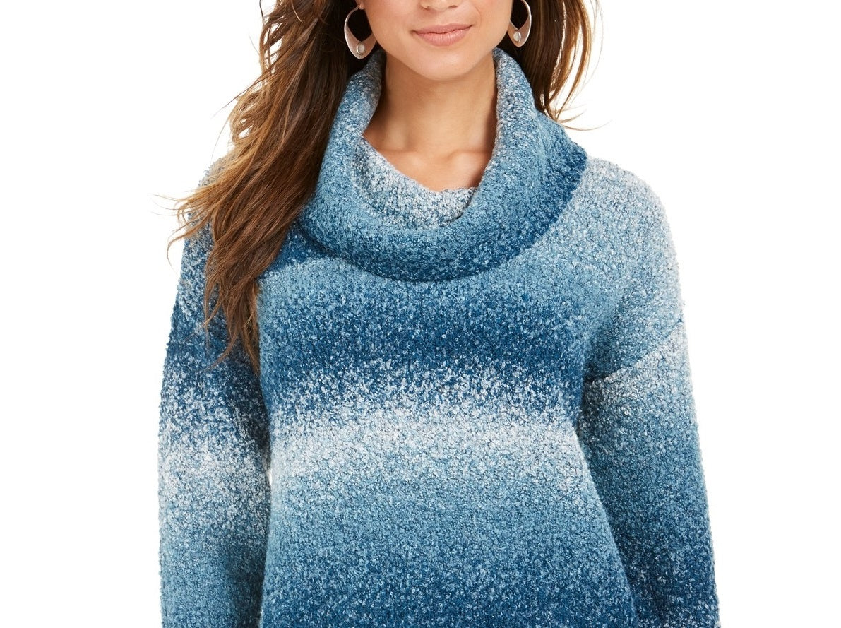 Style & Co Women's Ombre Boucle Sweater Blue Size Small