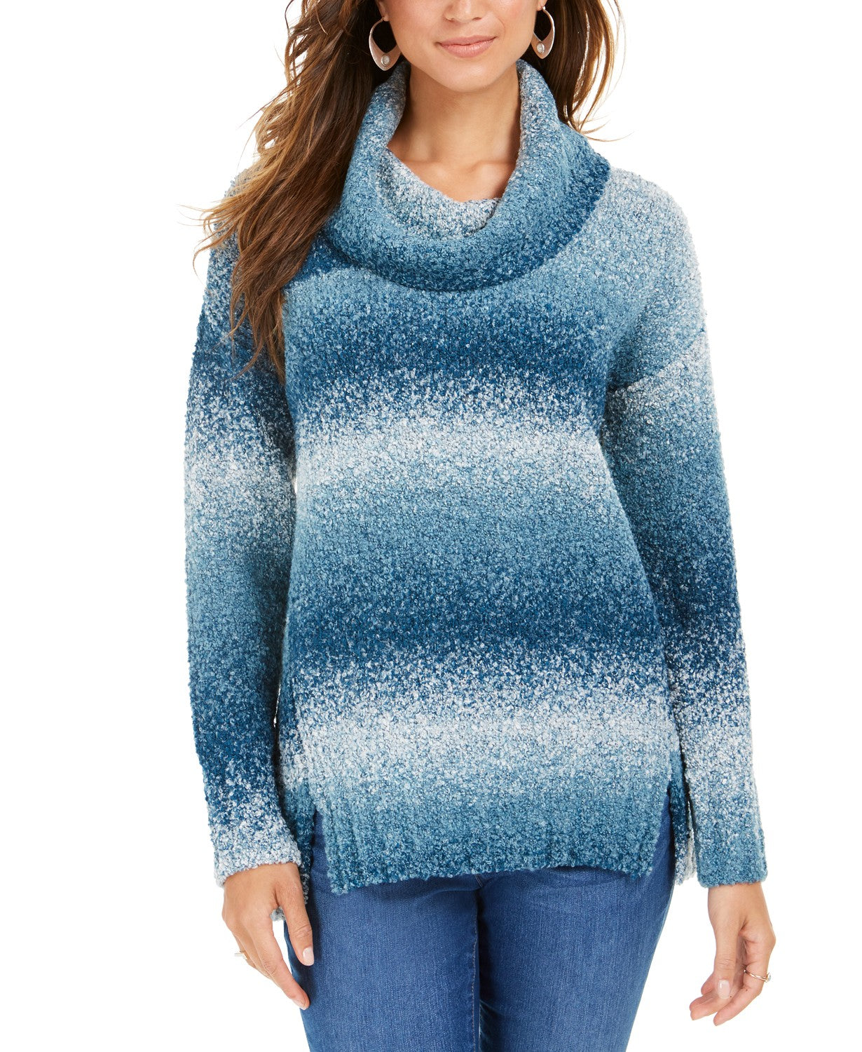 Style & Co Women's Ombre Boucle Sweater Blue Size Medium