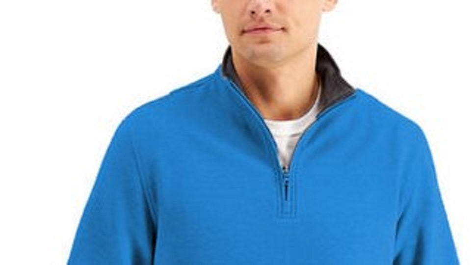 Club Room Men's Stretch 1/4-Zip Fleece Sweatshirt Blue Size Medium