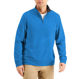 Club Room Men's Stretch 1/4-Zip Fleece Sweatshirt Med Blue Size Small