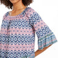 Style & Co Women's Printed On/Off-The-Shoulder Top Blue Size Large