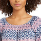 Style & Co Women's Printed On/Off-The-Shoulder Top Blue Size Small