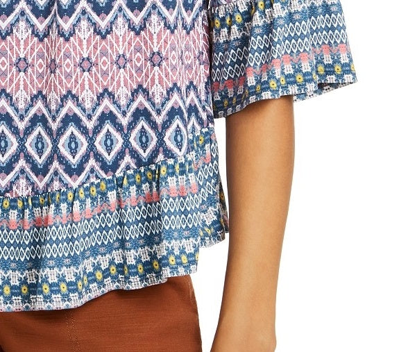 Style & Co Women's Printed On/Off-The-Shoulder Top Blue Size Small